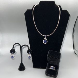 💜💜Tanzanite and Diamond Ring, Necklace and Earring Set In Silver💜💜